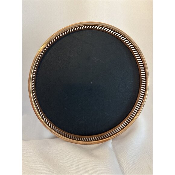 Coppercraft Guild 13" Round Barware Serving Tray Faux Leather Vintage Copper MCM - Picture 1 of 14